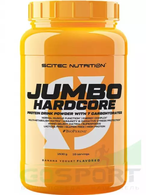 Гейнер Scitec Nutrition Jumbo Hardcore 1530 г, Банан-Йогурт Гейнер Scitec Nutrition Jumbo Hardcore 1530 г, Банан-Йогурт