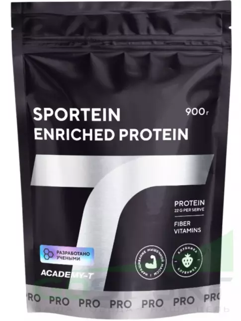 Сывороточный протеин Академия-Т Sportein Enriched Protein дойпак 900 г, Клубника