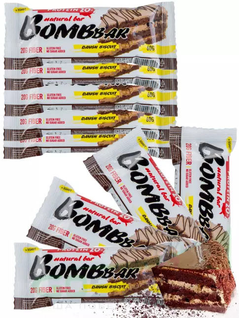 Протеиновый батончик BombBar Protein Bar 9 x 60 г, Датский бисквит Протеиновый батончик BombBar Protein Bar 9 x 60 г, Датский бисквит