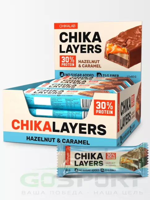Протеиновый батончик Chikalab Chika Layers 20 x 60 г, Лесной орех с карамелью