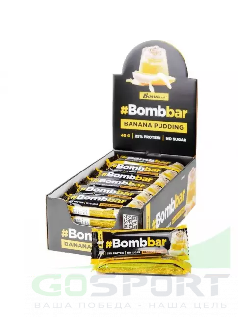 Протеиновый батончик BombBar Батончики в шоколаде без сахара 30x40 г, Банановый пудинг