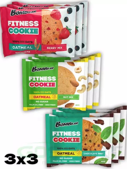 Протеиновый батончик BombBar Овсяное fitness печенье 9 х 40 г, Микс