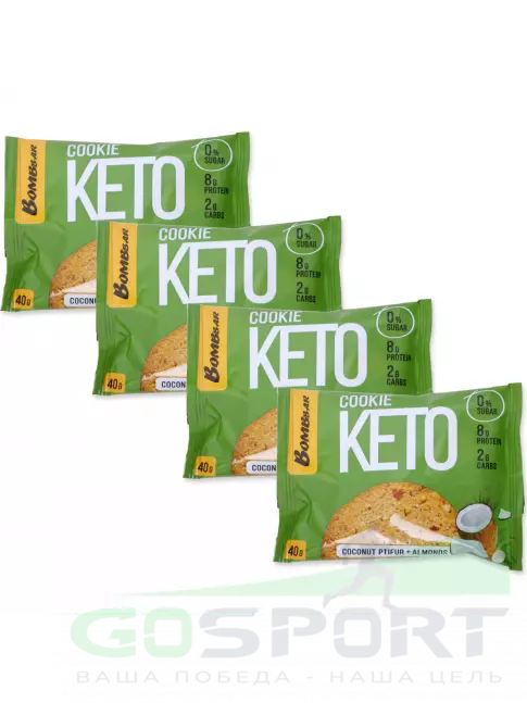 Протеиновый батончик BombBar Кето печенье COOKIE KETO 4 х 40 г, Со вкусом кокосового птифура и миндаля