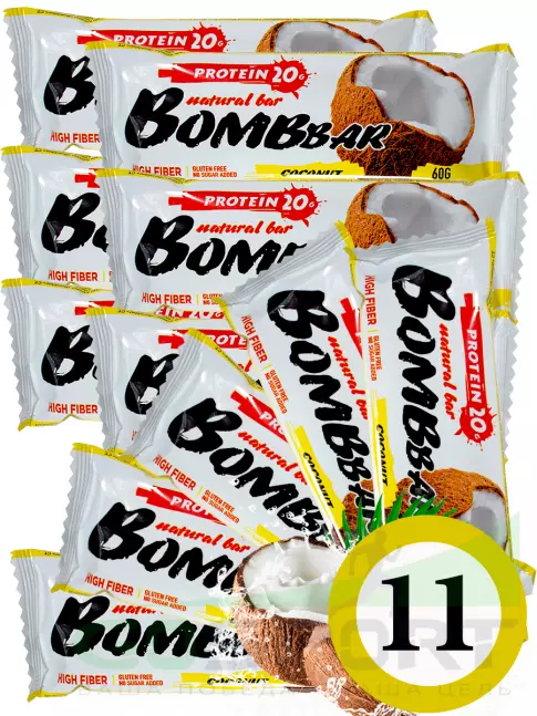 Протеиновый батончик BombBar Protein Bar 11 x 60 г, Кокос