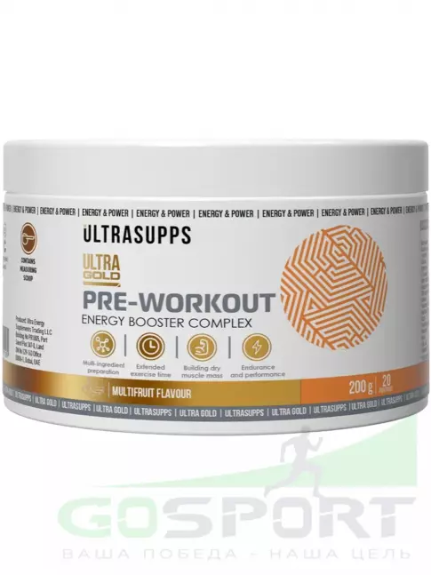 Предтреник в порошке UltraSupps Pre-workout 200 г, Мультифрукт