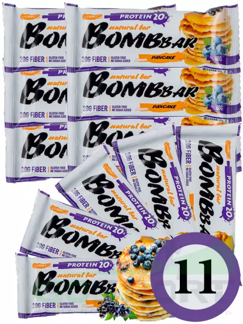 Протеиновый батончик BombBar Protein Bar 11 x 60 г, Смородиново-черничный панкейк