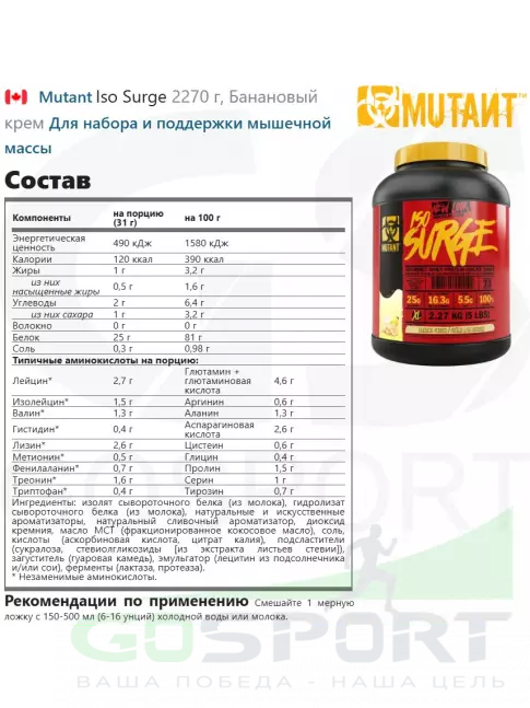  Mutant Iso Surge 2270 г, Банановый крем