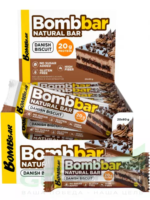 Протеиновый батончик BombBar Protein Bar 20 x 60 г, Датский бисквит