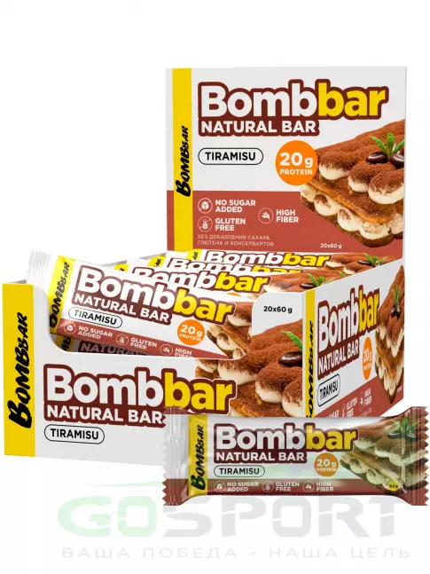 Протеиновый батончик BombBar Protein Bar 20 x 60 г, Тирамису