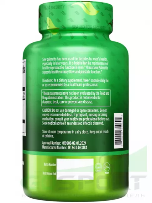 Экстракты Orzax Saw Palmetto 500 mg 120 веган капсул