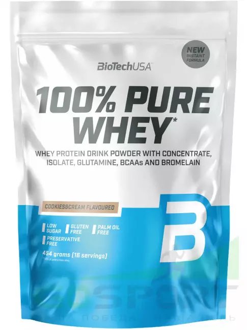 Сывороточный протеин BioTechUSA 100% Pure Whey 454 г, Печенье-крем