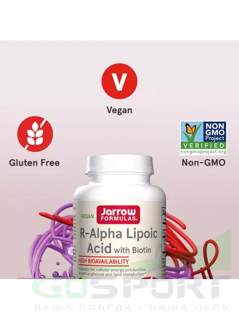  Jarrow Formulas R-Alpha Lipoic Acid + Biotin 60 веган капсул