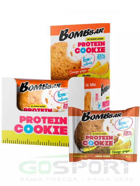 Протеиновый батончик BombBar Protein cookie 12 х 40 г, Апельсин - Имбирь Протеиновый батончик BombBar Protein cookie 12 х 40 г, Апельсин - Имбирь