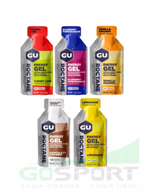 Энергетический гель питьевой GU ENERGY GU ROCTANE ENERGY GEL 35mg caffeine Микс, 5 x 32 г (5 вкусов)