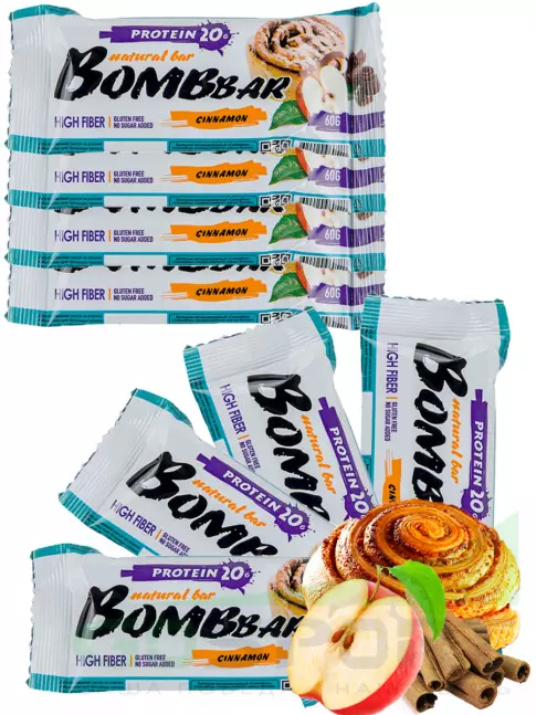 Протеиновый батончик BombBar Protein Bar 8 x 60 г, Яблоко - Корица