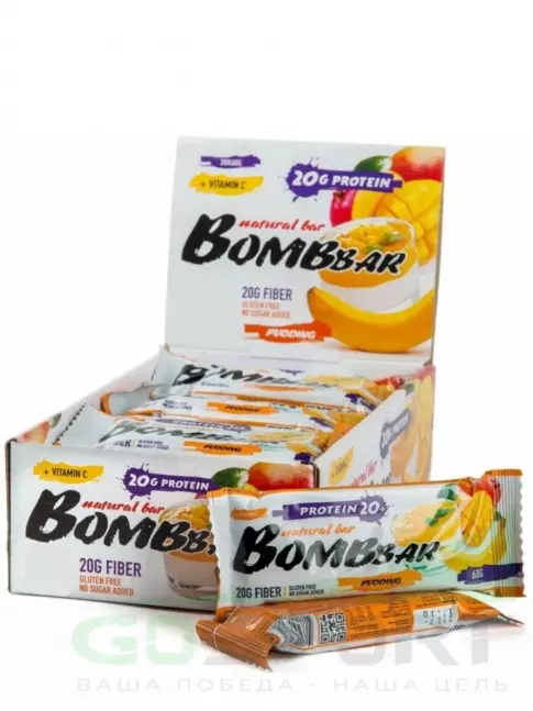 Протеиновый батончик BombBar Protein Bar 20 x 60 г, Пудинг с ароматом манго и банана