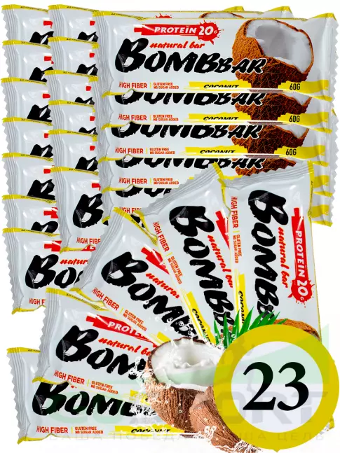Протеиновый батончик BombBar Protein Bar 23 x 60 г, Кокос