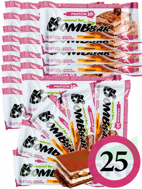 Протеиновый батончик BombBar Protein Bar 25 x 60 г, Тирамису