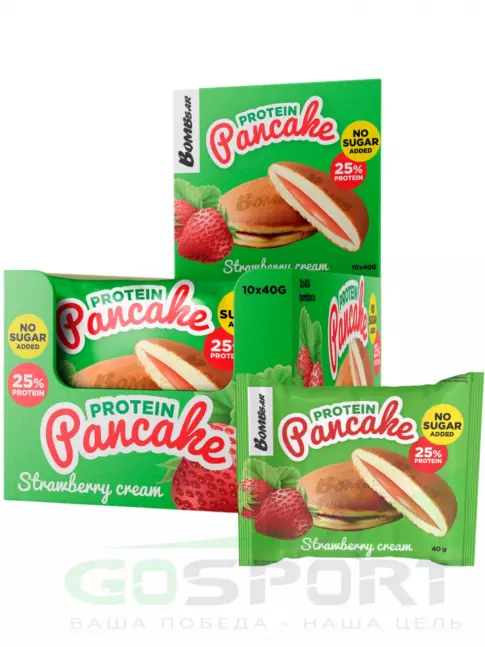 Протеиновый батончик BombBar Панкейк протеиновый 10 x 40 г, Клубничный крем