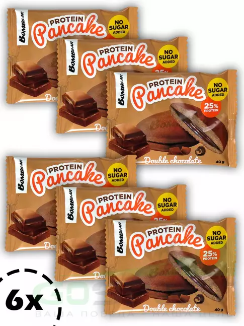 Протеиновый батончик BombBar Панкейк протеиновый 6 х 40 г, Двойной шоколад