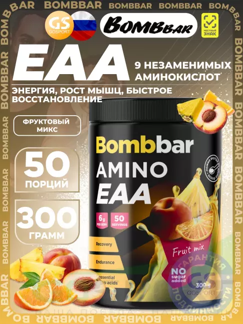 Аминокислоты BombBar Amino EAA 300 г, Фруктовый микс Аминокислоты BombBar Amino EAA 300 г, Фруктовый микс