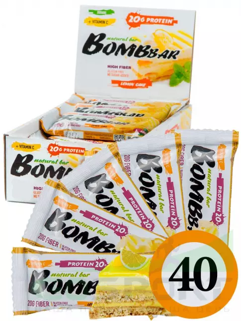 Протеиновый батончик BombBar Protein Bar 40 x 60 г, Лимонный торт