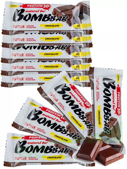 Протеиновый батончик BombBar Protein Bar 9 x 60 г, Двойной шоколад