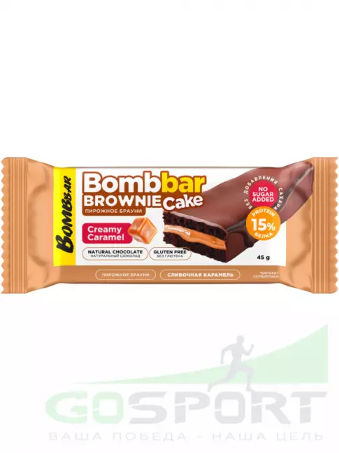 Протеиновый батончик BombBar Пирожное протеиновое глазированное Брауни с начинкой 45 г, Сливочная карамель