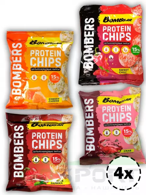 Чипсы BombBar Protein Chips 4 x 50 г, Микс