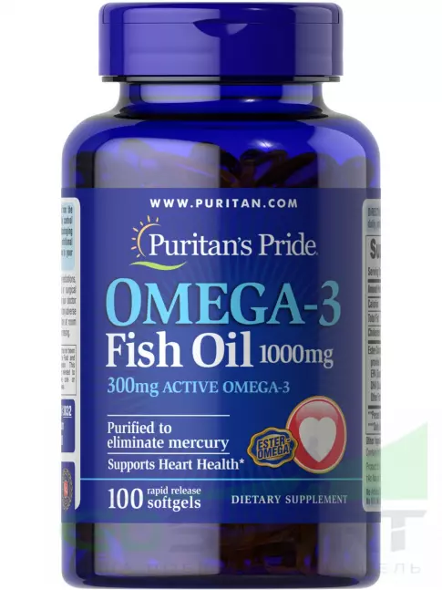 Омега-3 Puritan's Pride Omega-3 Fish Oil 1000 mg 100 капсул Омега-3 Puritan's Pride Omega-3 Fish Oil 1000 mg 100 капсул
