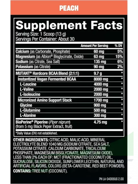 БСАА Mutant HARDCORE BCAA 390 г, Персик