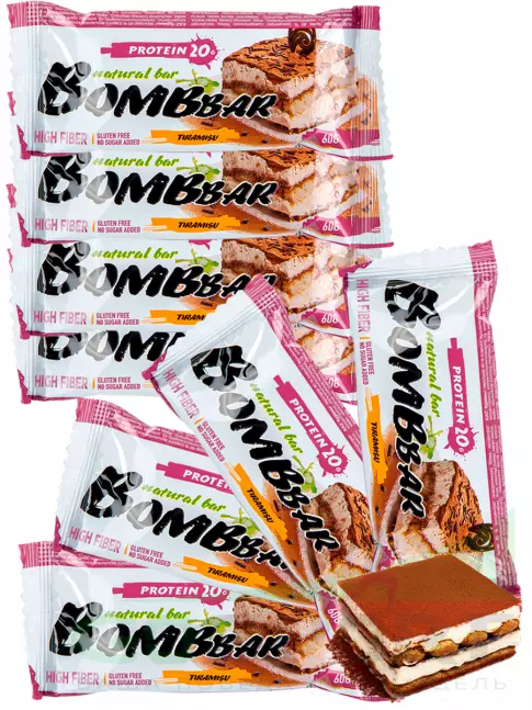 Протеиновый батончик BombBar Protein Bar 8 x 60 г, Тирамису