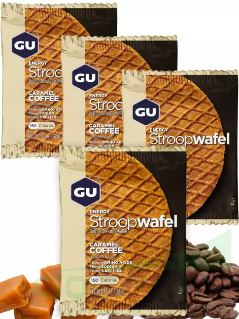 Энергетический батончик GU ENERGY GU ENERGY STROOPWAFEL 20mg caffeine 4 x 32 г, Карамельный кофе