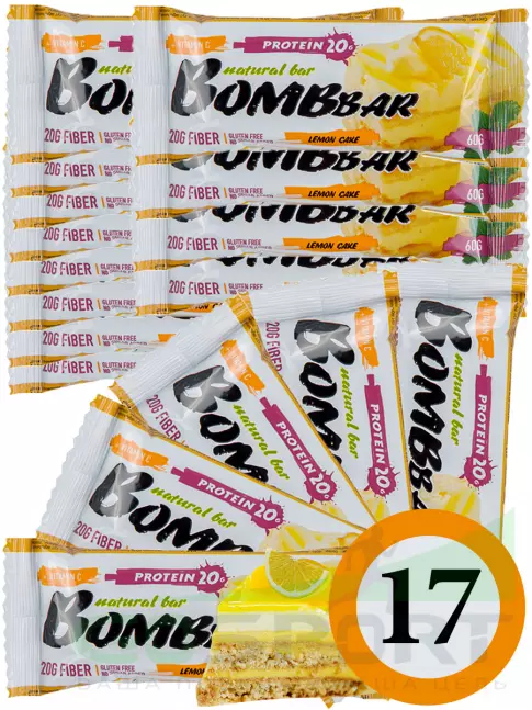 Протеиновый батончик BombBar Protein Bar 17 x 60 г, Лимонный торт