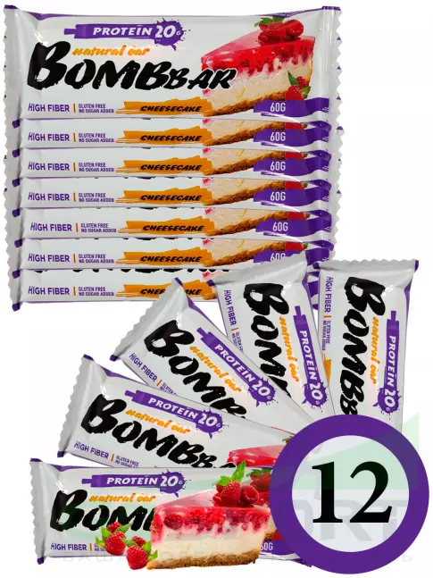 Протеиновый батончик BombBar Protein Bar 12 x 60 г, Малиновый чизкейк