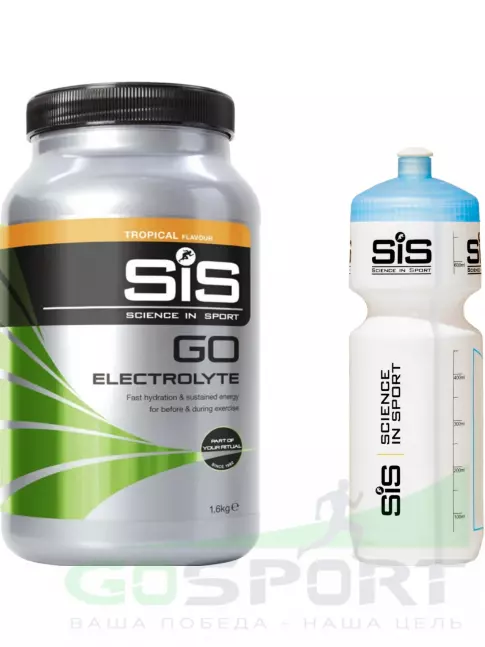 Изотоник SCIENCE IN SPORT (SiS) GO Electrolyte + Бутылочка белая 1 x 1600 г, Тропические фрукты