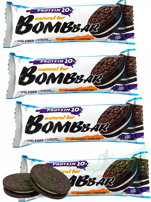 Протеиновый батончик BombBar Protein Bar 4 x 60 г, Печенье с кремом