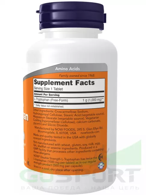  NOW FOODS L-Tryptophan 1000 mg 60 таблеток