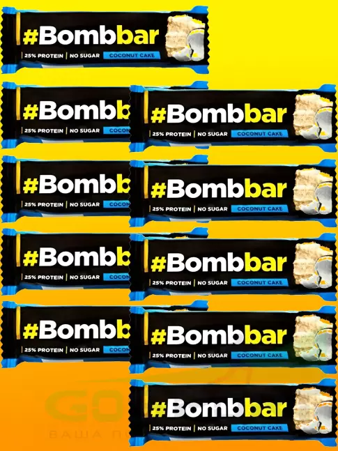 Протеиновый батончик BombBar Батончики в шоколаде без сахара 10 x 40 г, Кокосовый торт