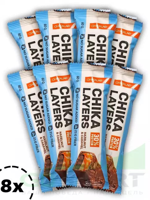 Протеиновый батончик Chikalab Chika Layers 8 х 60 г, Лесной орех с карамелью Протеиновый батончик Chikalab Chika Layers 8 х 60 г, Лесной орех с карамелью