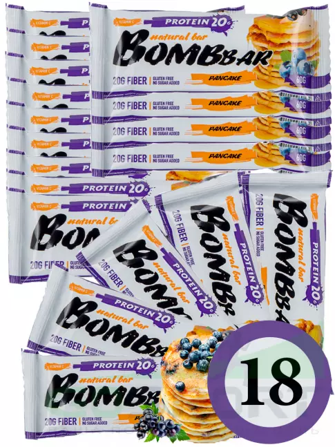 Протеиновый батончик BombBar Protein Bar 18 x 60 г, Смородиново-черничный панкейк