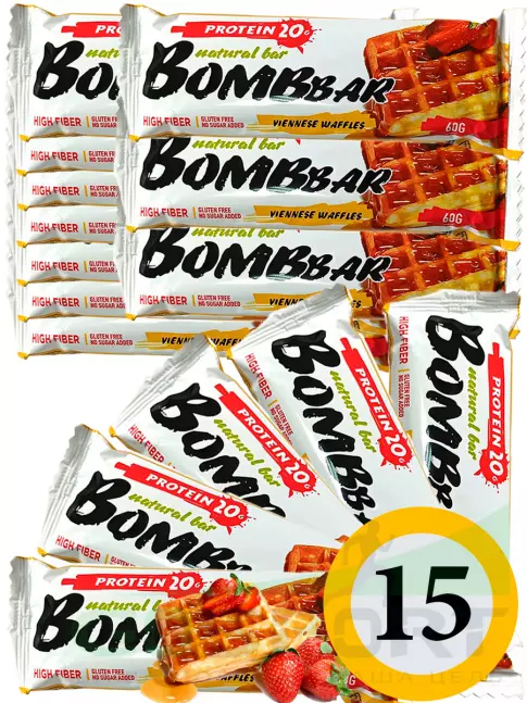 Протеиновый батончик BombBar Protein Bar 15 x 60 г, Венские вафли