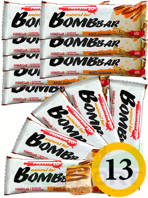 Протеиновый батончик BombBar Protein Bar 13 x 60 г, Соленая карамель