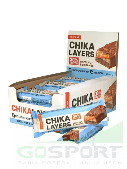 Протеиновый батончик Chikalab Chika Layers 20х60 г, Лесной орех с карамелью