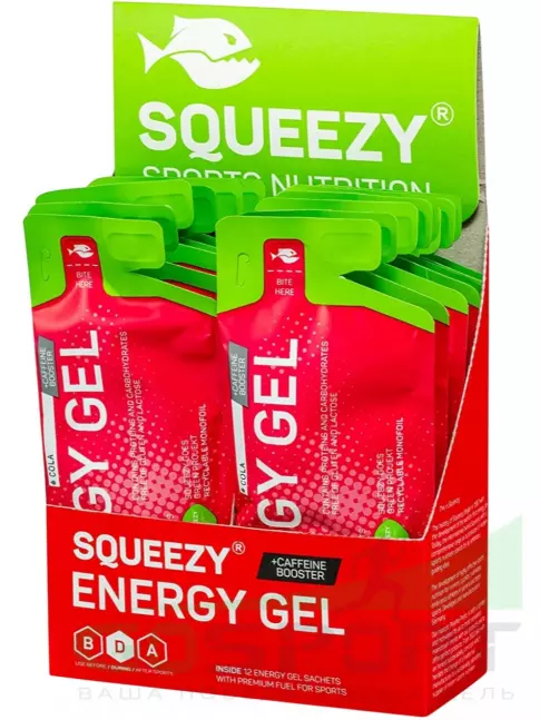 Гель питьевой SQUEEZY ENERGY SUPER GEL 33mg caffeine 33 г x 12 саше, Кола