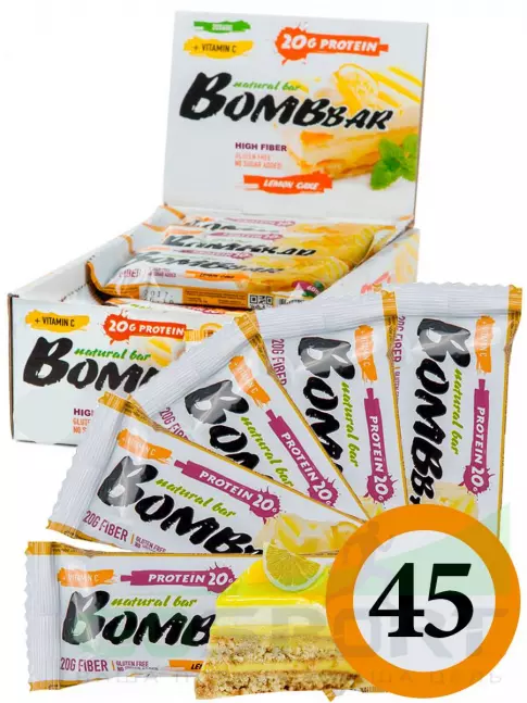 Протеиновый батончик BombBar Protein Bar 45 x 60 г, Лимонный торт