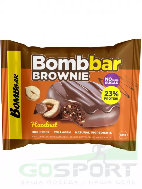 Протеиновый батончик BombBar Печенье глазированное Brownie 10 x 50 г, Фундук