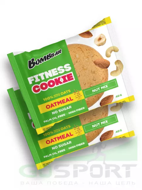 Протеиновый батончик BombBar Овсяное fitness печенье 2 х 40 г, Ореховый микс