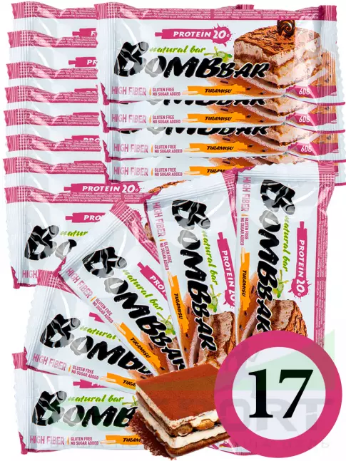 Протеиновый батончик BombBar Protein Bar 17 x 60 г, Тирамису Протеиновый батончик BombBar Protein Bar 17 x 60 г, Тирамису