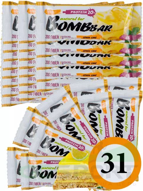 Протеиновый батончик BombBar Protein Bar 31 x 60 г, Лимонный торт